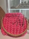 Tasche Pillow Samt pink mit Vachetta Ledergurt